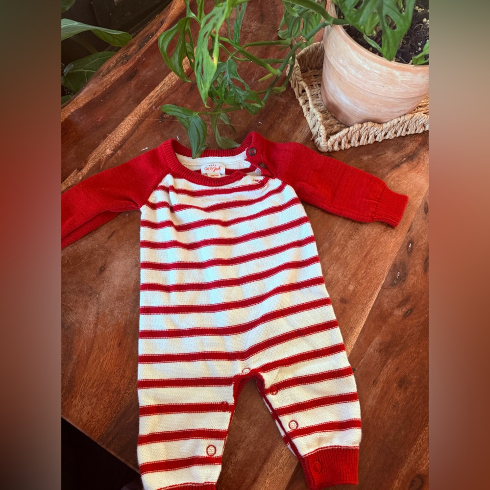 Cat & Jack Red and White Striped Footie